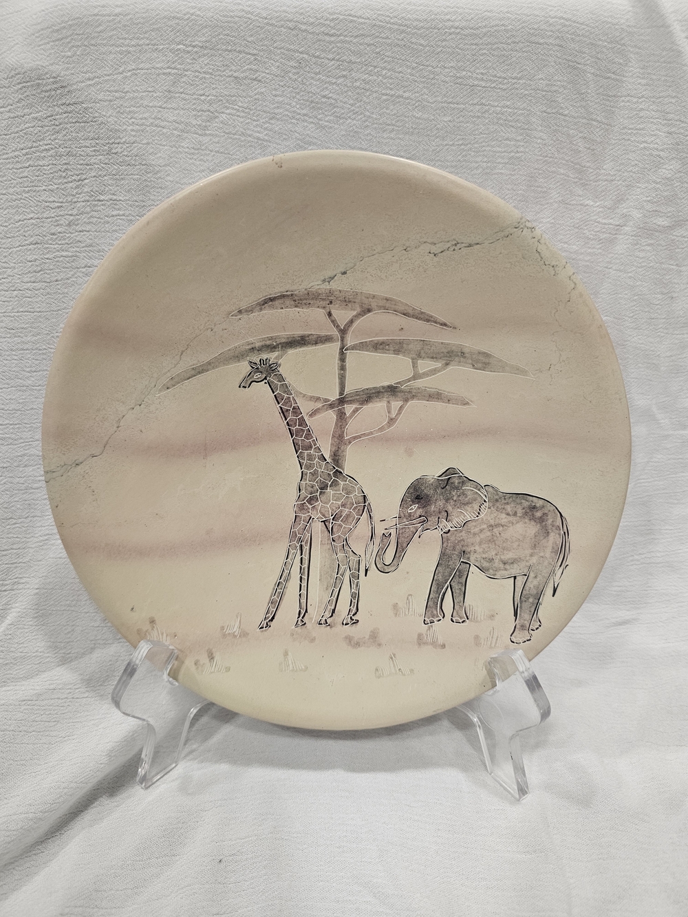 Vintage Hand-Carved African Kisii Soapstone Plate 8 In